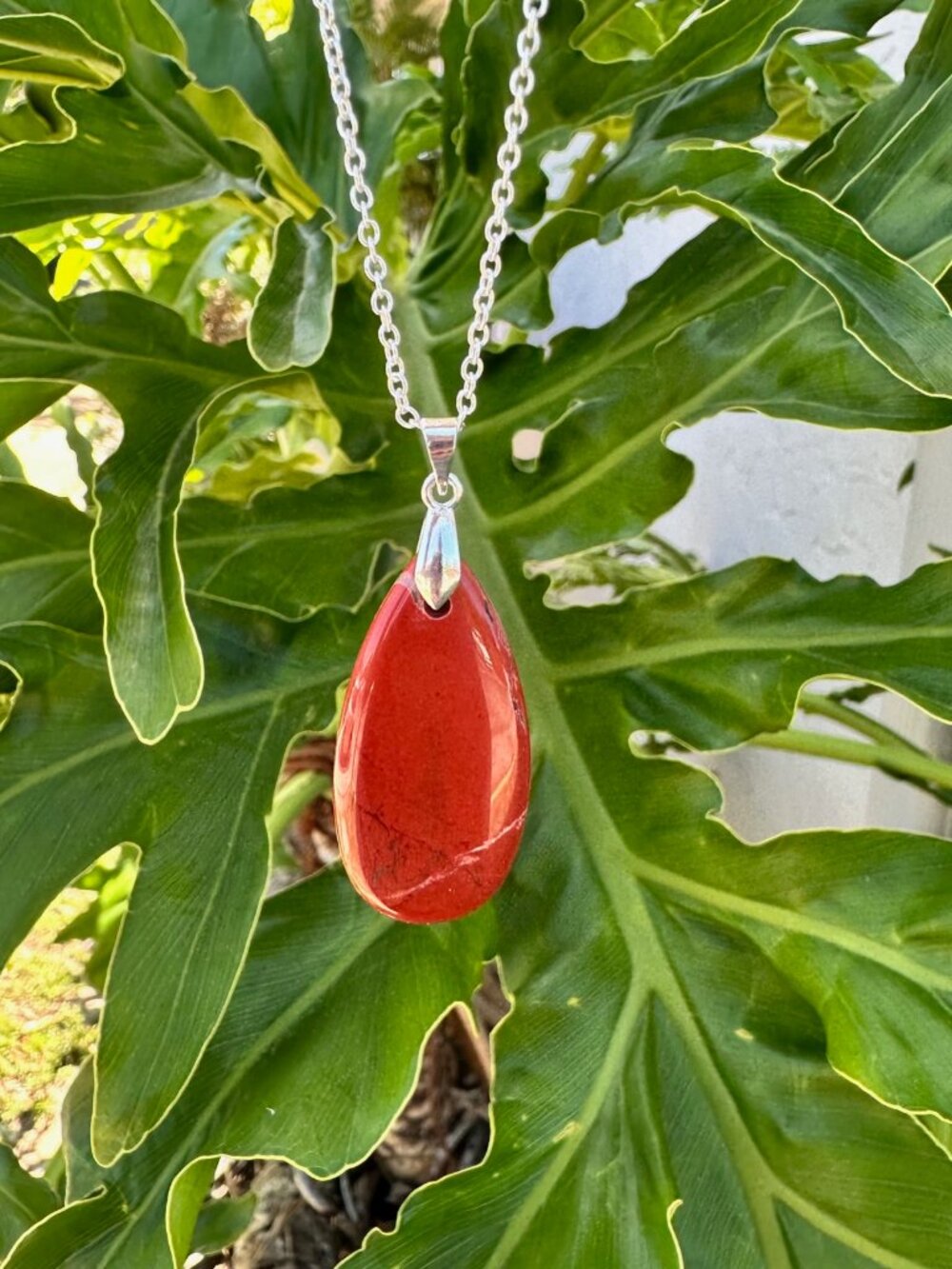 NEW Red Jasper Teardrop Pendant Necklace